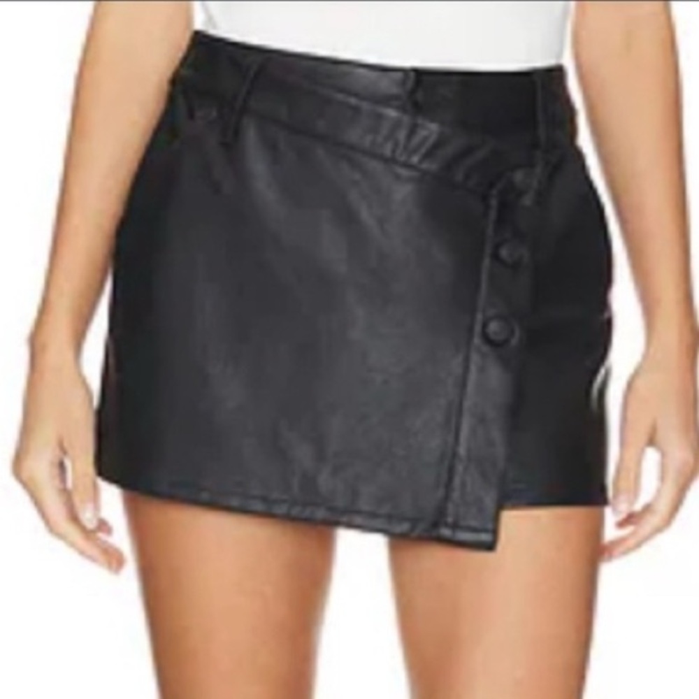 We The Free Black Buttoned Mini Skirt Faux Leather Size 32 (Rare in this size)